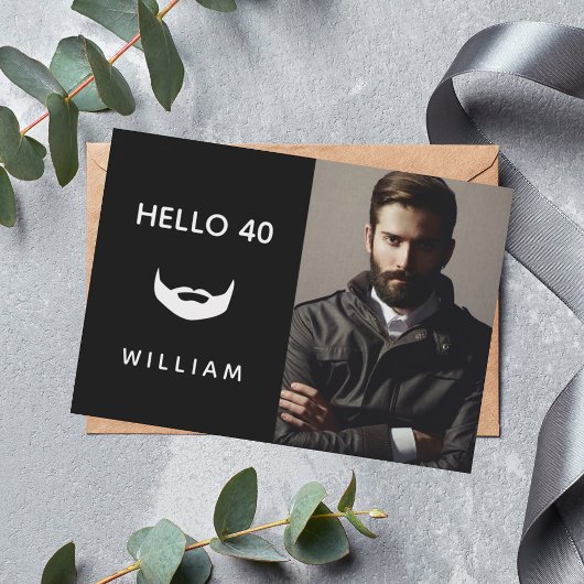 誕生日フォト白黒ひげ 招待状