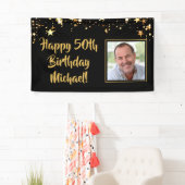 誕生日フォト金ゴールドスターカスタムズカラー 横断幕 (インサイチュ)