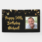 誕生日フォト金ゴールドスターカスタムズカラー 横断幕 (横)