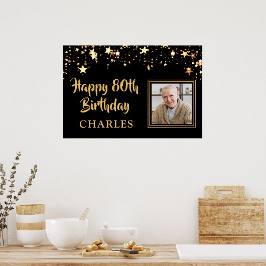 誕生日フォト金ゴールドパーソナライズされた星の色 ポスター (キッチン)