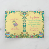 誕生日フクロウカラフルフォークアートタイポグラフィスケッチ カード (内部)