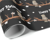 誕生日フクロウクリスタルネックレススターズスター誕生日ブラック ラッピングペーパー (ロールコーナー)