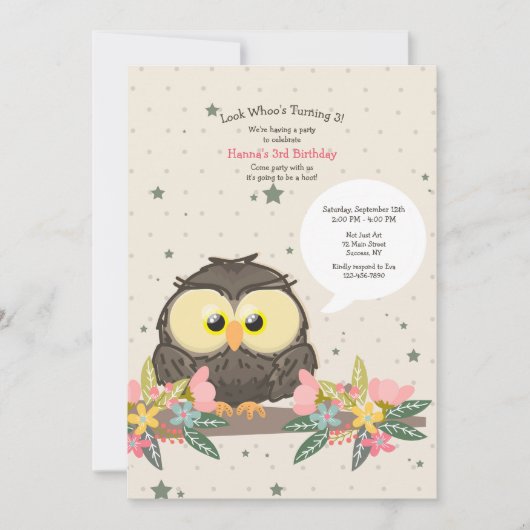 誕生日フクロウ 招待状 (正面)