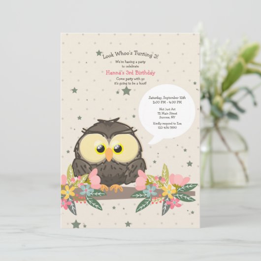誕生日フクロウ 招待状 (スタンド正面)