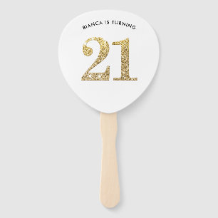 誕生日フモダンァンスタイリッシュシック金ゴールドグリッター21st ハンドファン