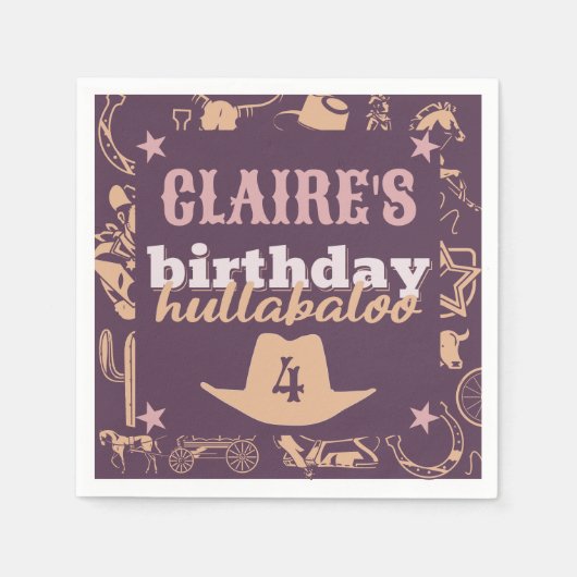 "誕生日フラバロ"ウェスタン女性のカーボーイパーティー スタンダードカクテルナプキン (正面)