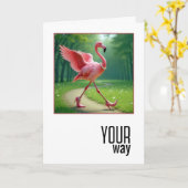 誕生日フラミンゴ真珠とポンプ カード (黄色い花)