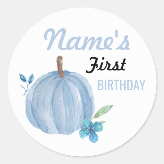 誕生日フラワーボーイカボチャ青いステッカー任意の年齢 ラウンドシール (正面)