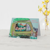 誕生日フラワー配送トラックブーケ 楽しい カード (黄色い花)