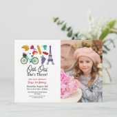 誕生日フランスのパリOui Oui Three Girls Photo 招待状 (スタンド正面)