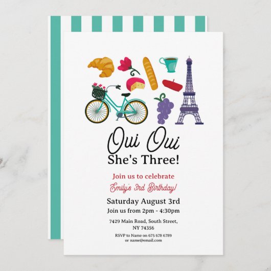 誕生日フランスのパワイOui三人組 招待状 (正面/裏面)
