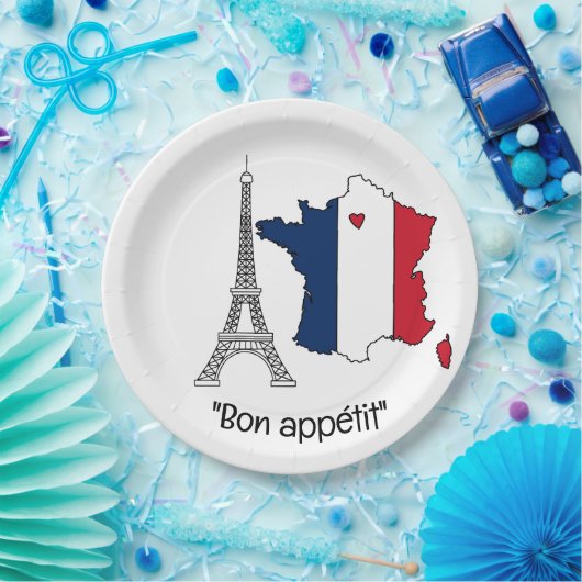 誕生日フランスのパーティーのテーマをテーマにした青い白の赤 ペーパープレート (パーティー)