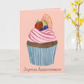 誕生日フランスのフルーツカップケーキ カード (黄色い花)