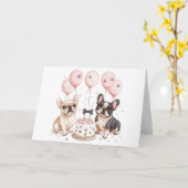 誕生日フランスのブルドッグお誕生日ケーキ カード (黄色い花)