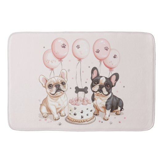 誕生日フランスのブルドッグお誕生日ケーキ バスマット (正面)