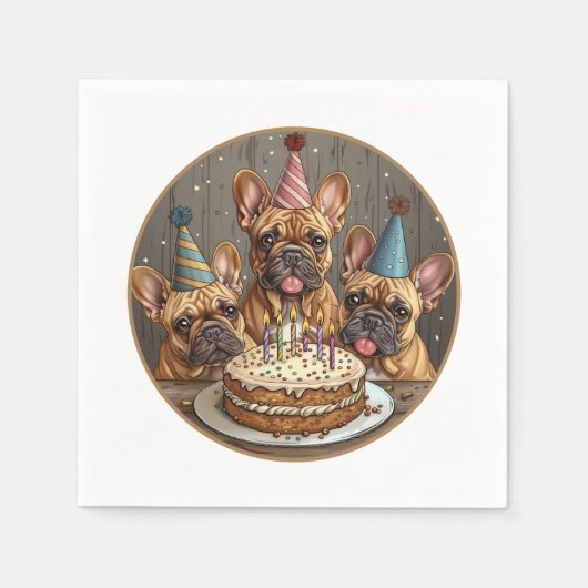 誕生日フランスのブルドッグパーティー帽子 スタンダードカクテルナプキン (正面)