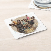 誕生日フランスのブルドッグパーティー帽子 ペーパーコースター (アングル)