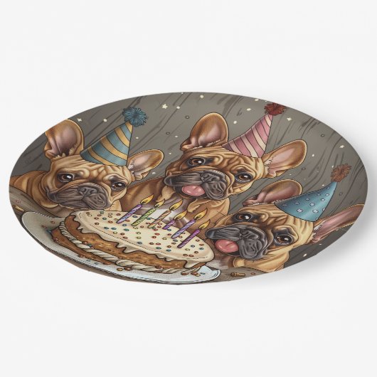 誕生日フランスのブルドッグパーティー帽子 ペーパープレート (アングル)