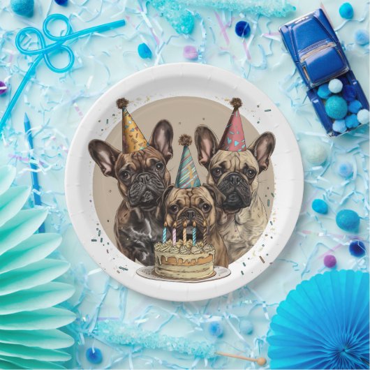 誕生日フランスのブルドッグパーティー帽子 ペーパープレート (パーティー)