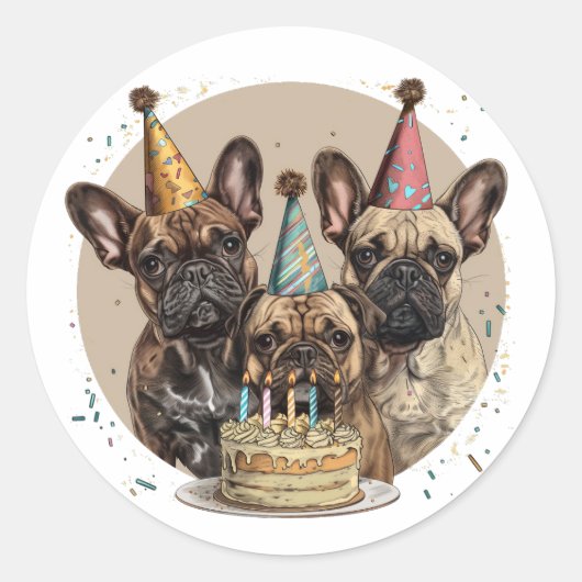 誕生日フランスのブルドッグパーティー帽子 ラウンドシール (正面)