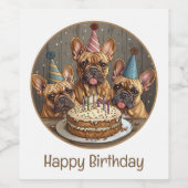 誕生日フランスのブルドッグパーティー帽子 ワインラベル (シングルラベル)