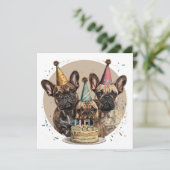 誕生日フランスのブルドッグパーティー帽子 招待状 (スタンド正面)