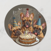 誕生日フランスのブルドッグパーティー帽子 招待状 (正面/裏面)