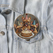 誕生日フランスのブルドッグパーティー帽子 缶バッジ (インサイチュ)