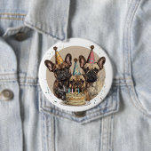 誕生日フランスのブルドッグパーティー帽子 缶バッジ (インサイチュ)