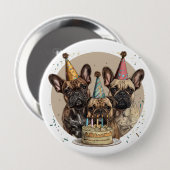 誕生日フランスのブルドッグパーティー帽子 缶バッジ (正面&裏面)