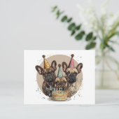 誕生日フランスブルドッグパーティーハット ポストカード (スタンド正面)