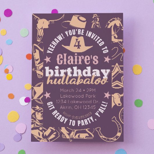 「誕生日フルラバロ」キッド女性のカーボーイ誕生会 招待状
