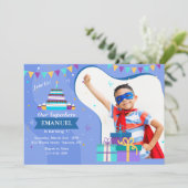 誕生日フレームブルーフォト招待状 招待状 (スタンド正面)