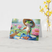 誕生日フロップに浮かぶカエル カード (黄色い花)