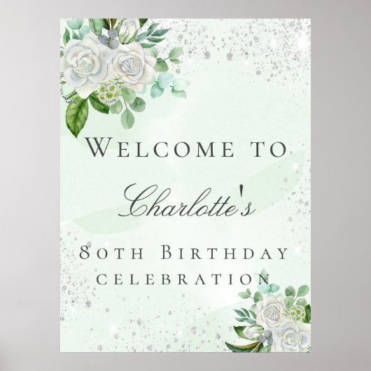 誕生日フローラシルバーグリッター歓迎 ポスター (正面)