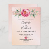 誕生日フローラバラ金ゴールドグリッター2人 ポストカード (正面/裏面)