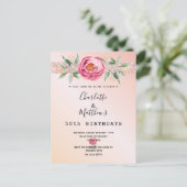 誕生日フローラバラ金ゴールドグリッター2人 ポストカード (スタンド正面)