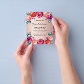 誕生日フローラバラ金ゴールドピンクの予算招待 チラシ (手)