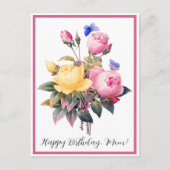 誕生日フローラピンクイエローローズパープルバタフライ ポストカード (正面)