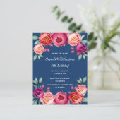 誕生日フローラブルーバラ金ゴールドピンク ポストカード (スタンド正面)