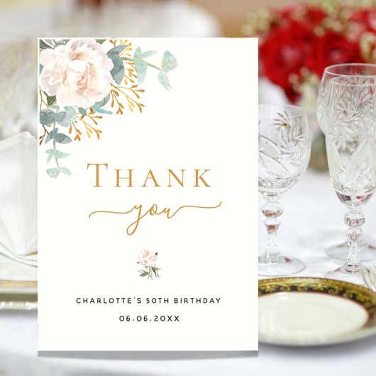 誕生日フローラユーカリ緑エレガント サンキューカード