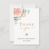 誕生日フローラユーカリ緑バラ金ゴールドピンク サンキューカード (正面)