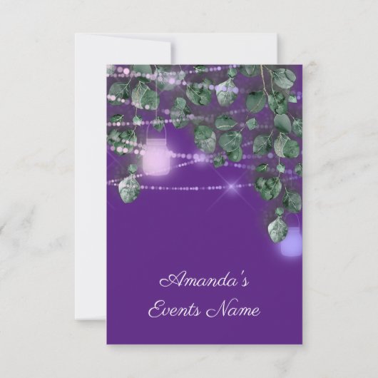 誕生日ブライダルシャワーライトジャルパープルブルー 招待状 (裏面)