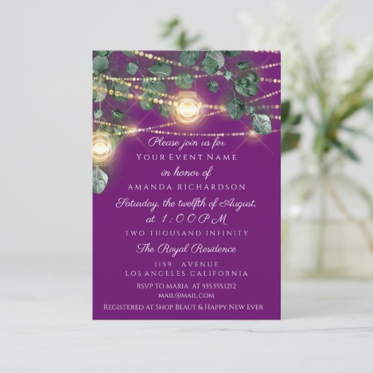誕生日ブライダルシャワーライトジャルパープルメゾン 招待状 (スタンド正面)
