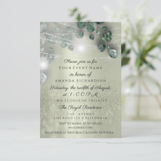 誕生日ブライダルシャワーライトジャールグリーン素朴リー 招待状 (スタンド正面)