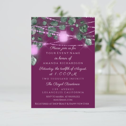 誕生日ブライダルシャワーライトジャールマルサラピンクミント 招待状 (スタンド正面)