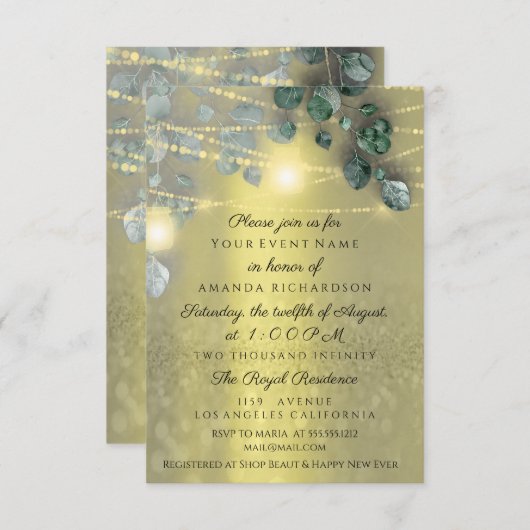 誕生日ブライダルシャワーライトジャール素朴イエロー 招待状 (正面/裏面)