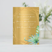 誕生日ブライダルパームミントアクアトロピックフレーム金ゴールド 招待状 (スタンド正面)