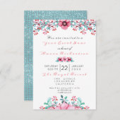 誕生日ブライダルフローラピンクボヘミアンスパークリアクア 招待状 (正面/裏面)