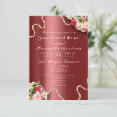 誕生日ブライダルフローラピンクローズバーガンディーパール 招待状 (スタンド正面)